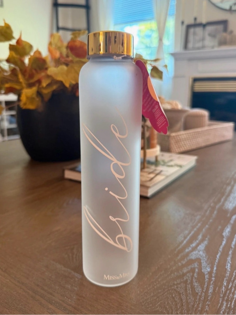 NWT Miss to Mrs Frosted Glass "BRIDE" Motivational Water Bottle
